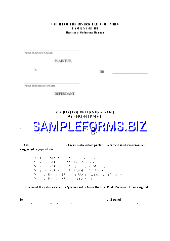 District of Columbia Affidavit of Return of Service by Certified Mail Form pdf free